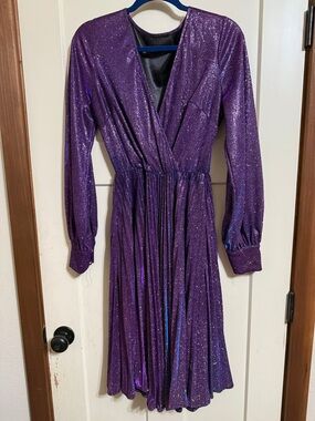 NWOT Sparkling Purple Wrap Midi Dress